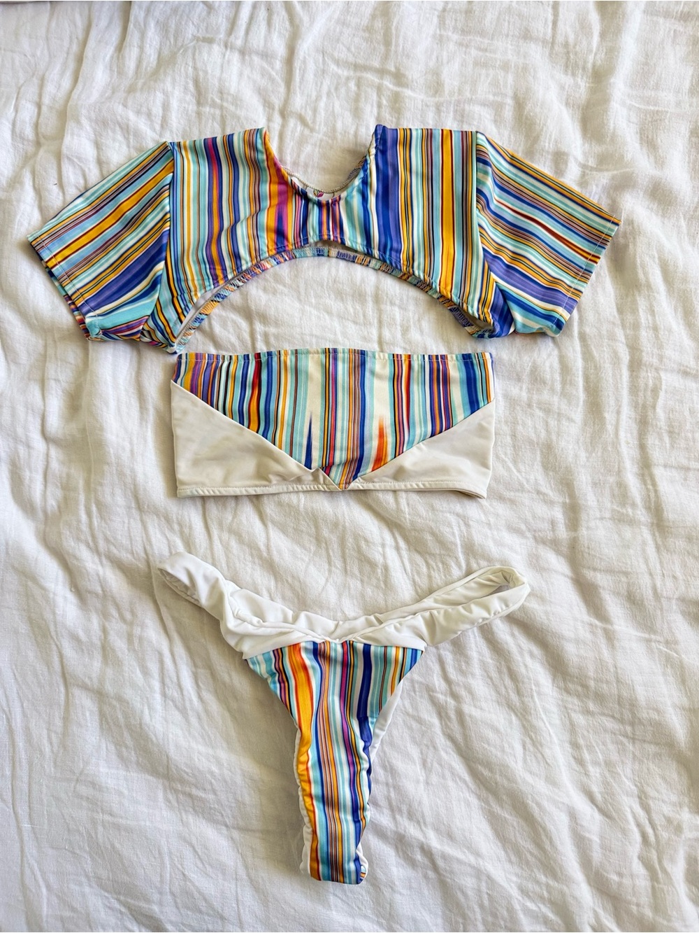 Striped Multicolor Women's Bikini Set - White Accent